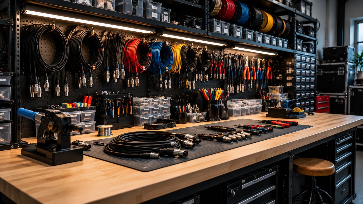 Connectors and cable on the bench