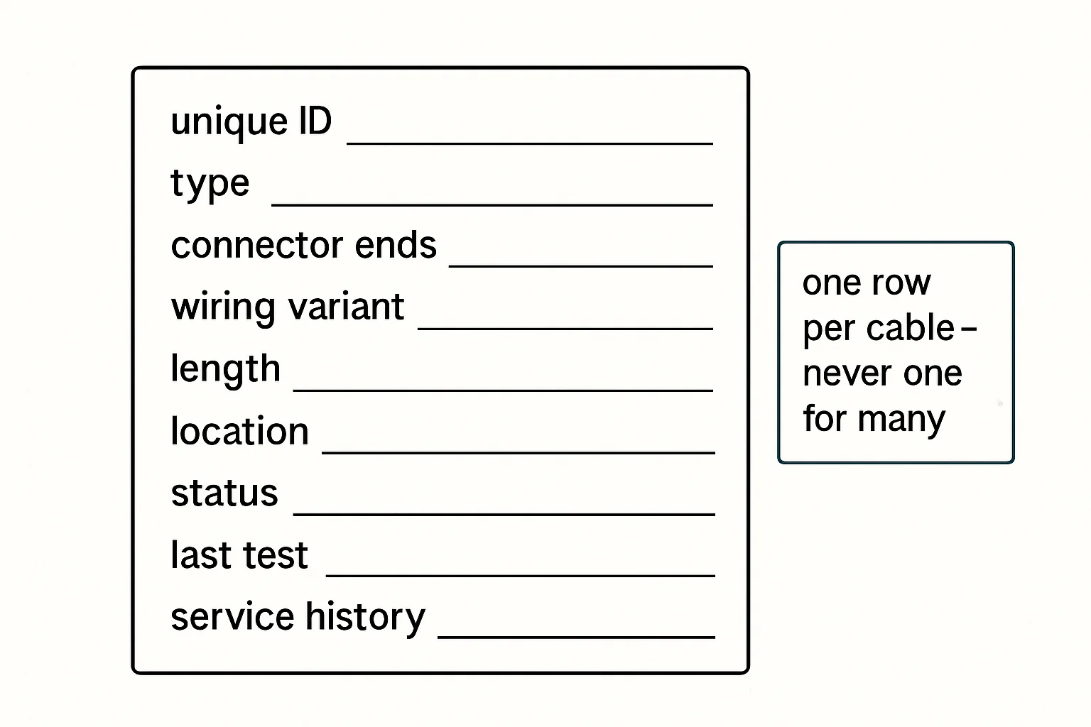 Illustration: unique ID, type, connector ends, wiring variant