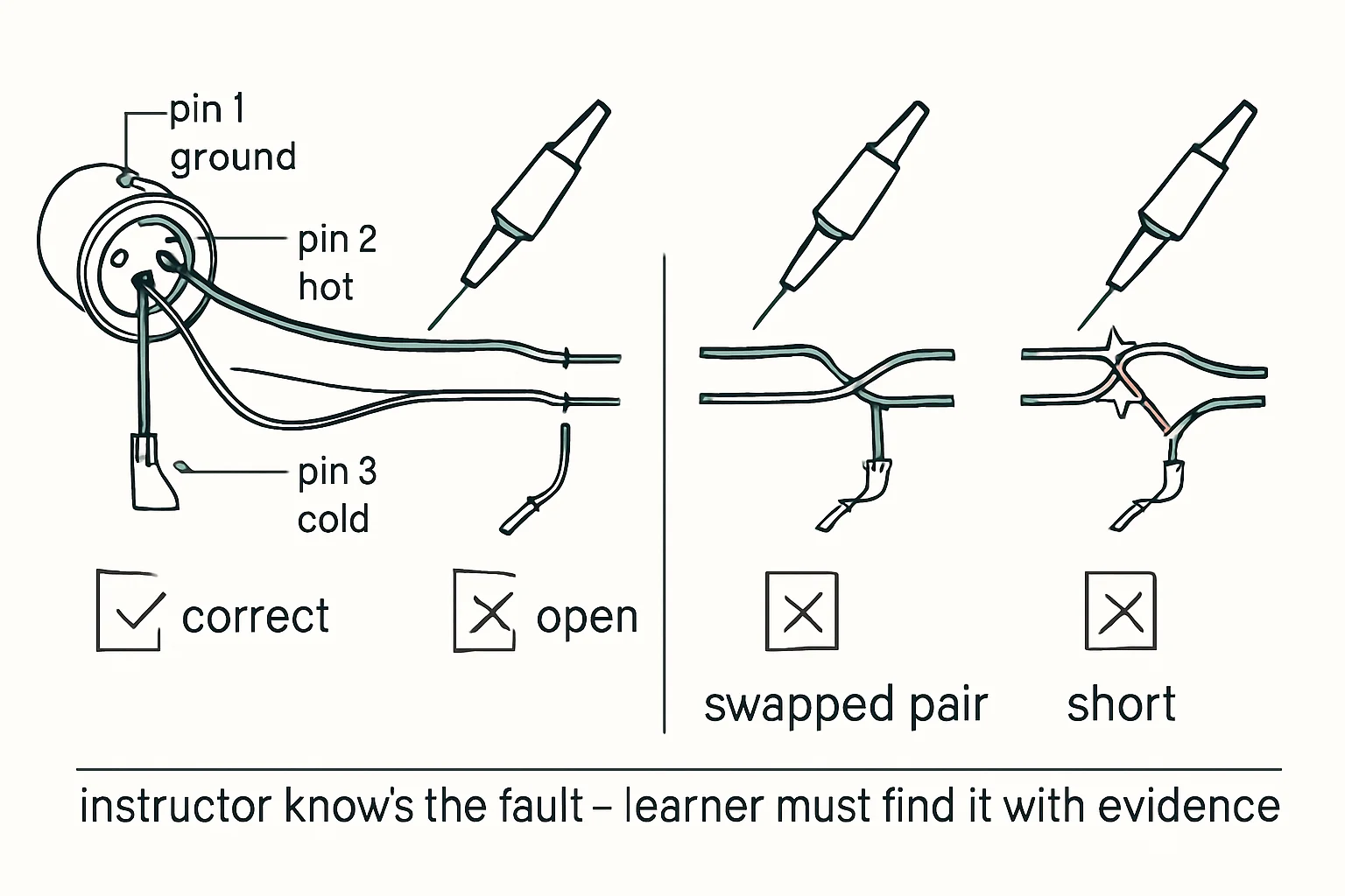 Illustration: correct, open, swapped pair, short