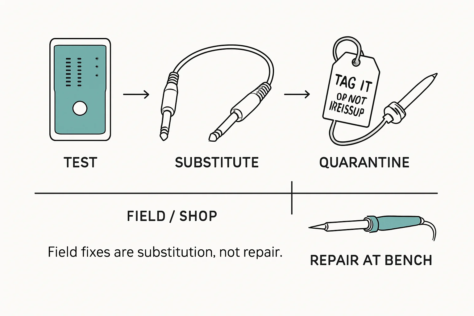 Diagram: TEST, SUBSTITUTE, QUARANTINE, tag it - do not reissue