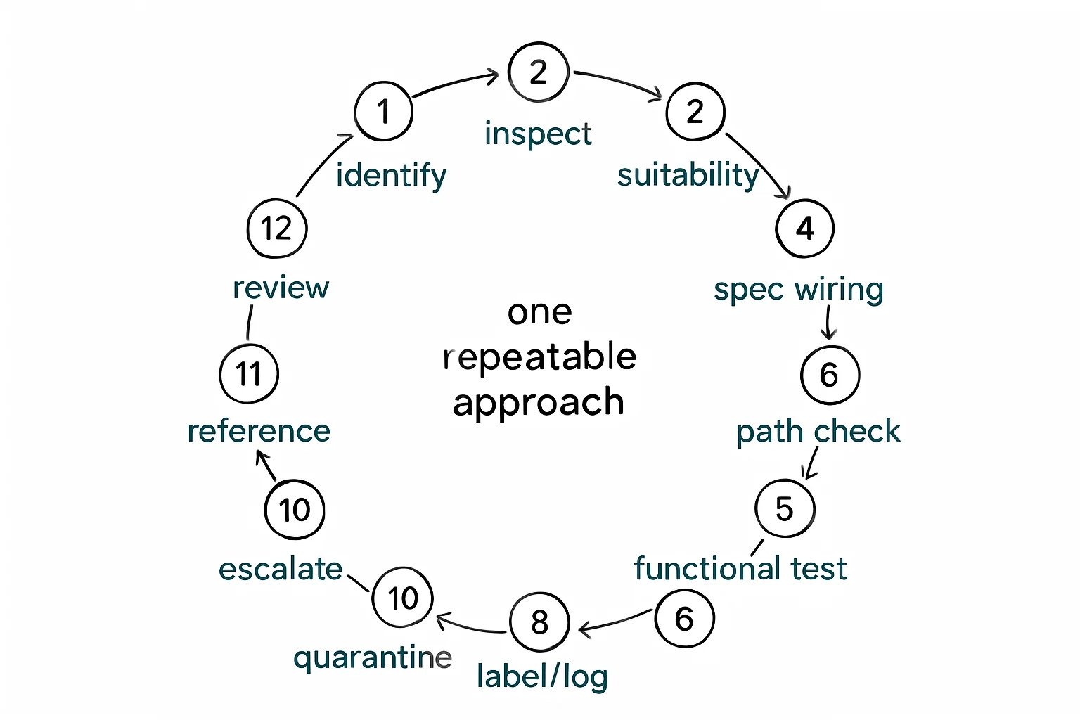 Illustration: identify, inspect, suitability, spec wiring
