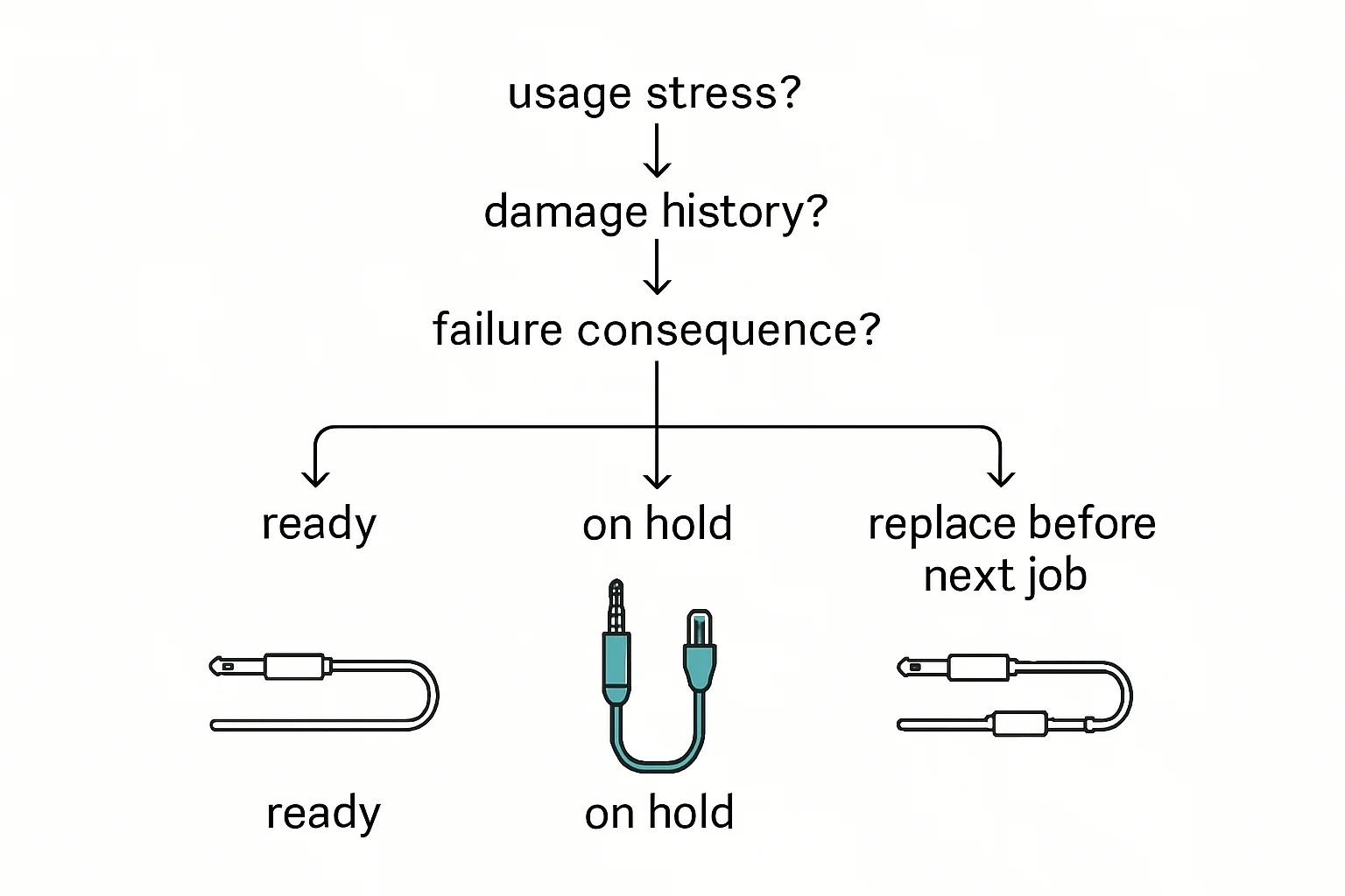 Illustration: ready, on hold, replace before next job, usage stress?
