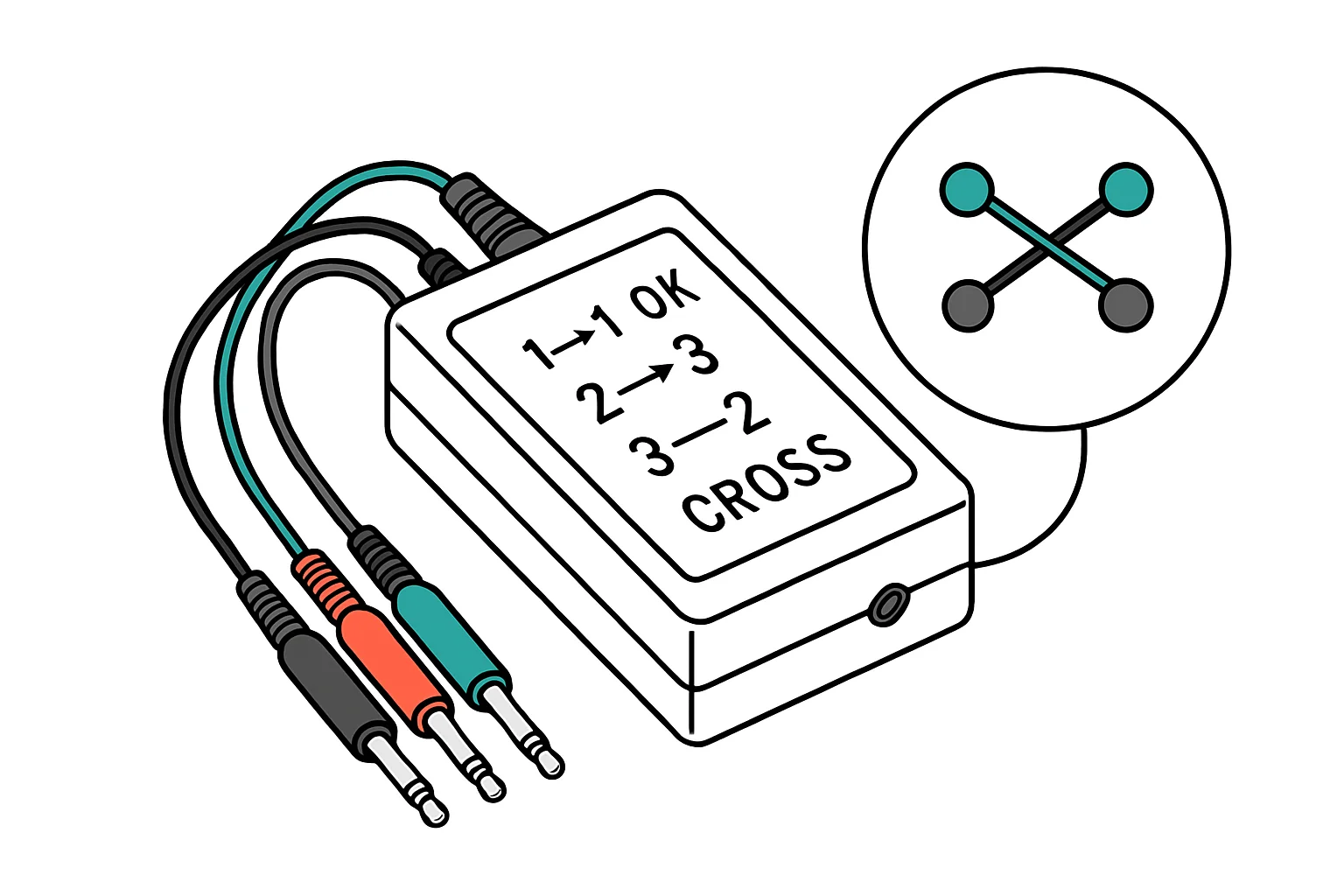 Illustration: 1->1 OK, 2->3, 3->2, CROSS