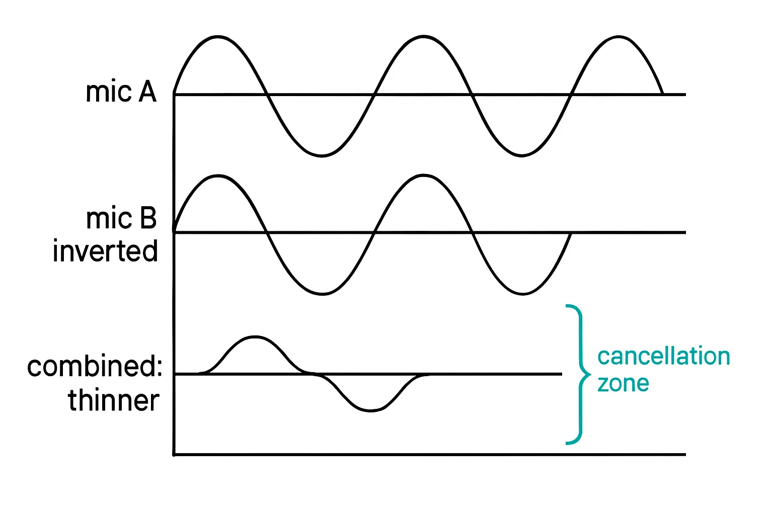 Illustration: mic A, mic B inverted, combined: thinner