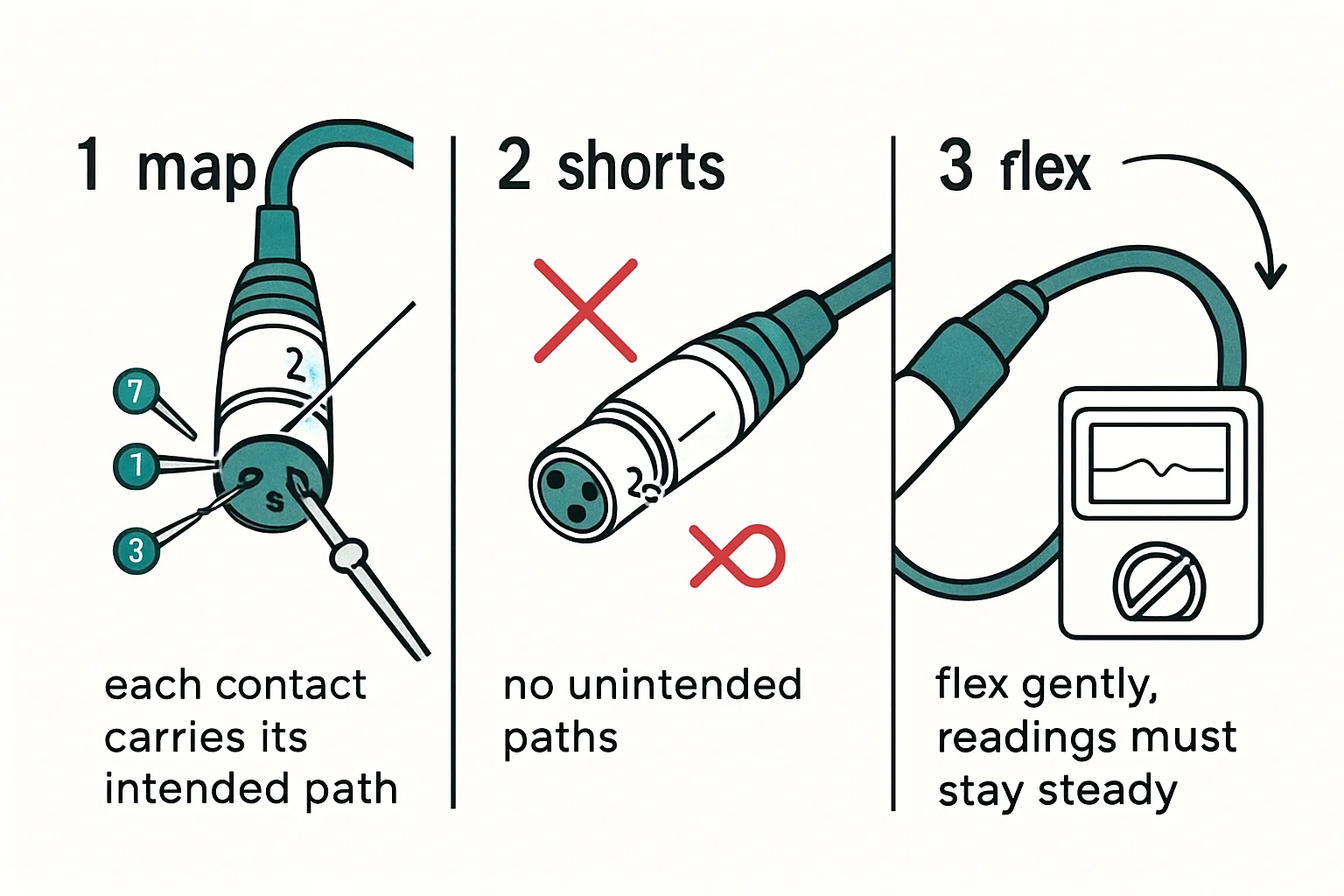 Illustration: map, each contact carries its intended path, shorts, no unintended paths