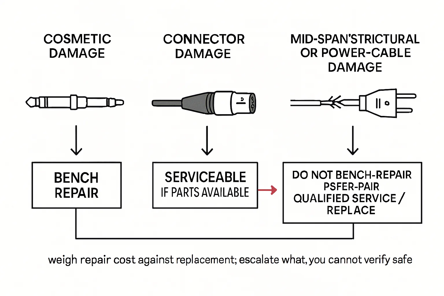 Illustration: COSMETIC DAMAGE, BENCH REPAIR, CONNECTOR DAMAGE, SERVICEABLE IF PARTS AVAILABLE